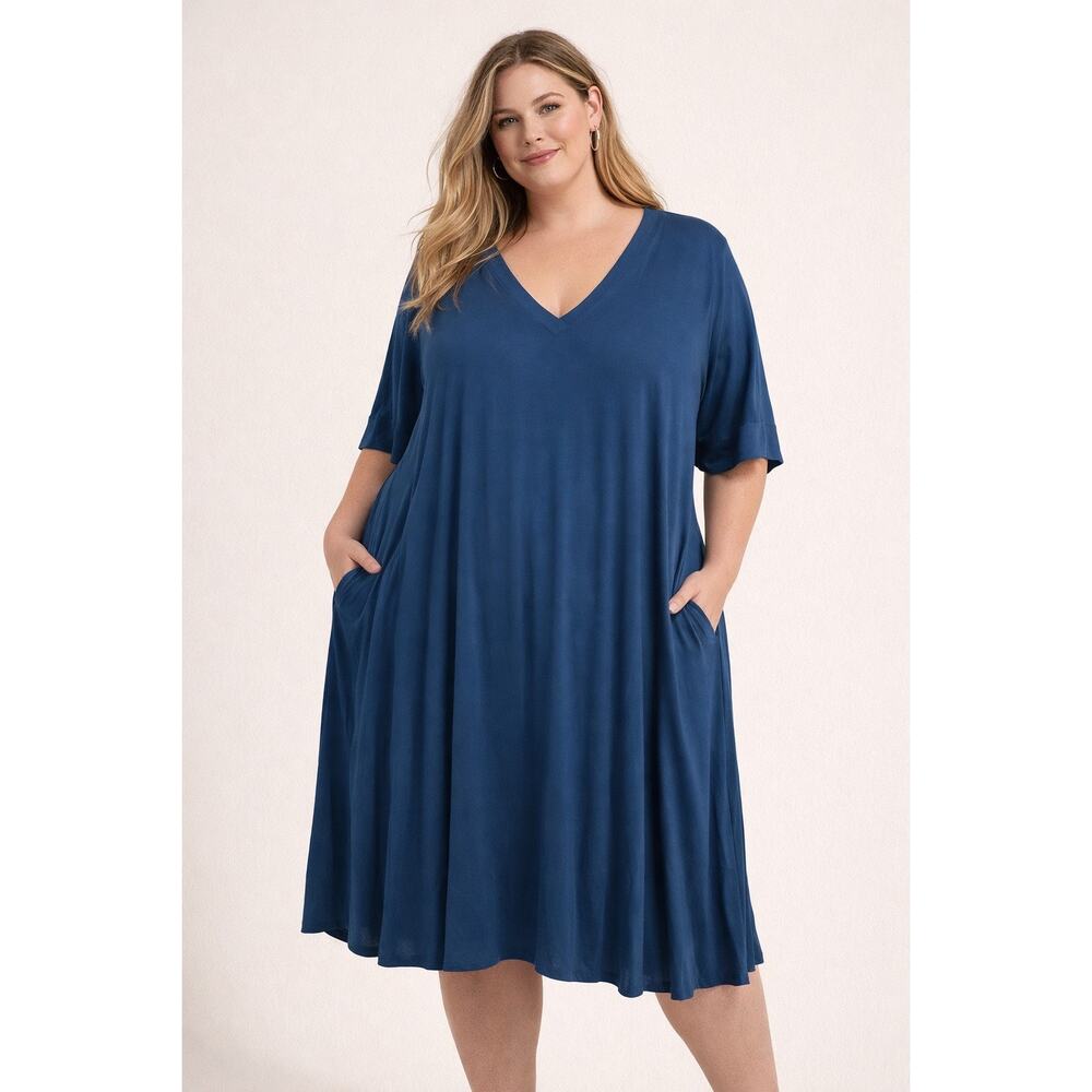 Flutter, boutique, brand clothing, plus size 2x blue dress pockets